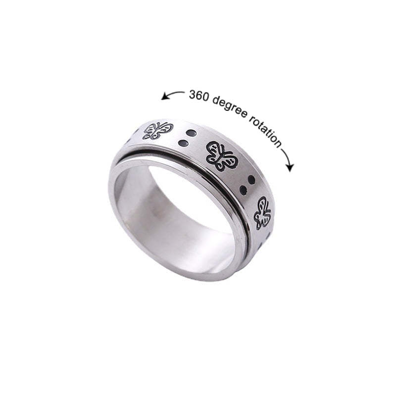 Butterfly Spinner Ring Relieving Anxiety Rotating Ring Jewelry Gift for Women Men - soufeelus