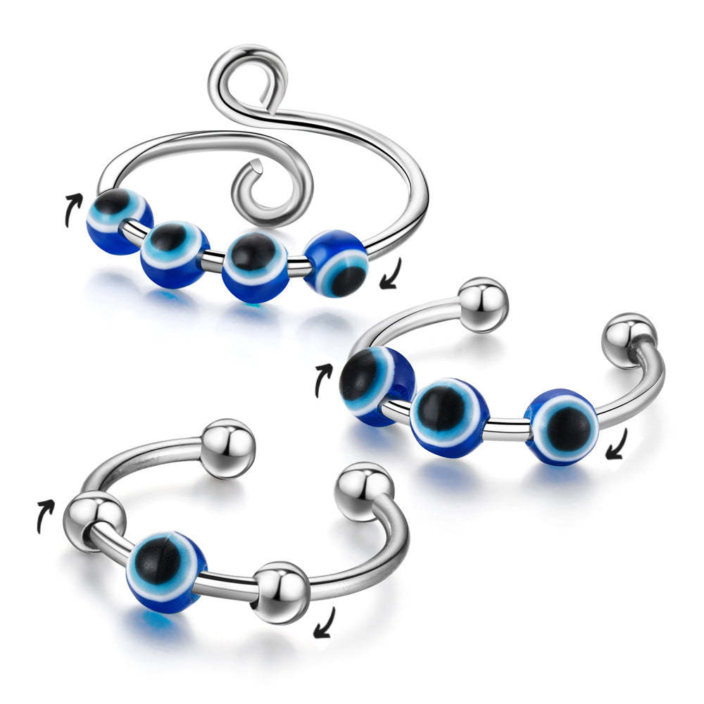 Fidget Anxiety Ring Open Adjustable Evil eyes Spinner Ring for Jewelry Gifts - soufeelus