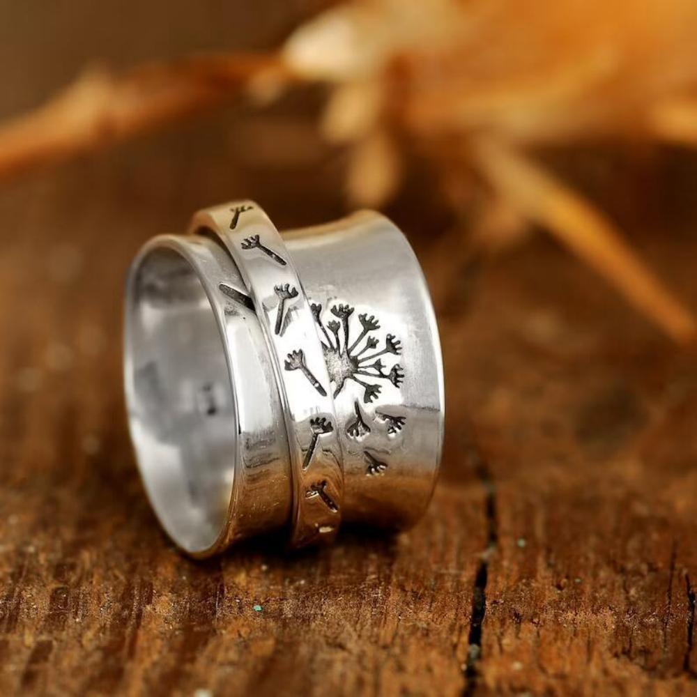 Fidget Anxiety Ring Vintage Dandelion Meditation Spinner Ring Gifts for Women Girls - soufeelus