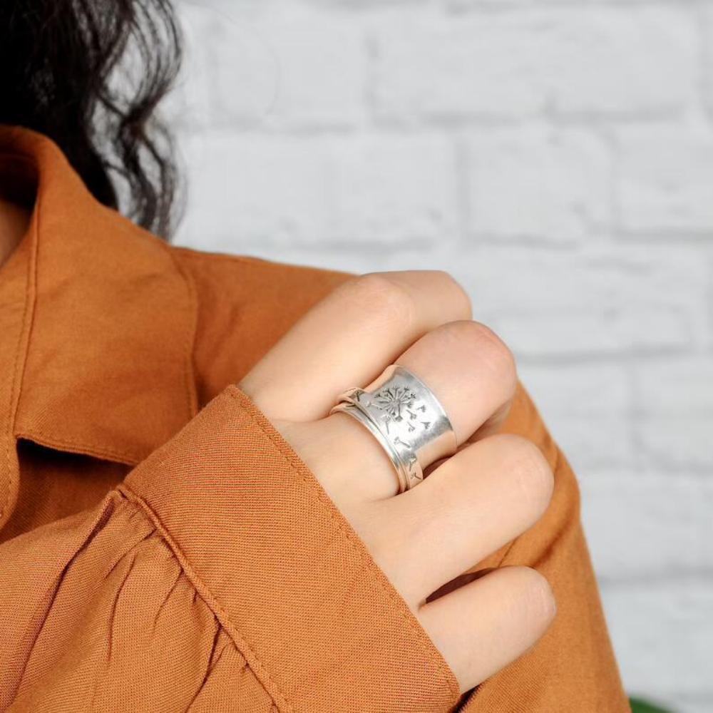 Fidget Anxiety Ring Vintage Dandelion Meditation Spinner Ring Gifts for Women Girls - soufeelus