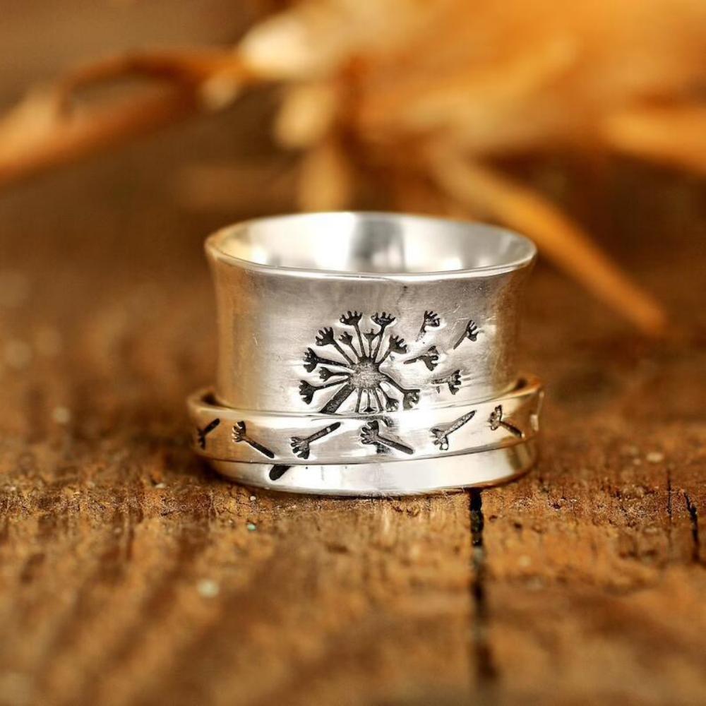 Fidget Anxiety Ring Vintage Dandelion Meditation Spinner Ring Gifts for Women Girls - soufeelus