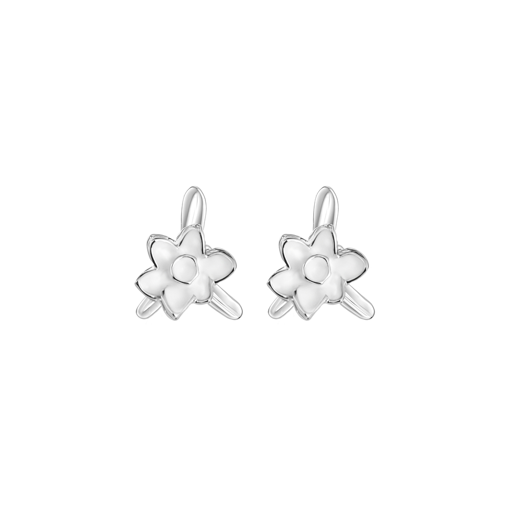 Narcissus Collection Flower Shape White Earrings