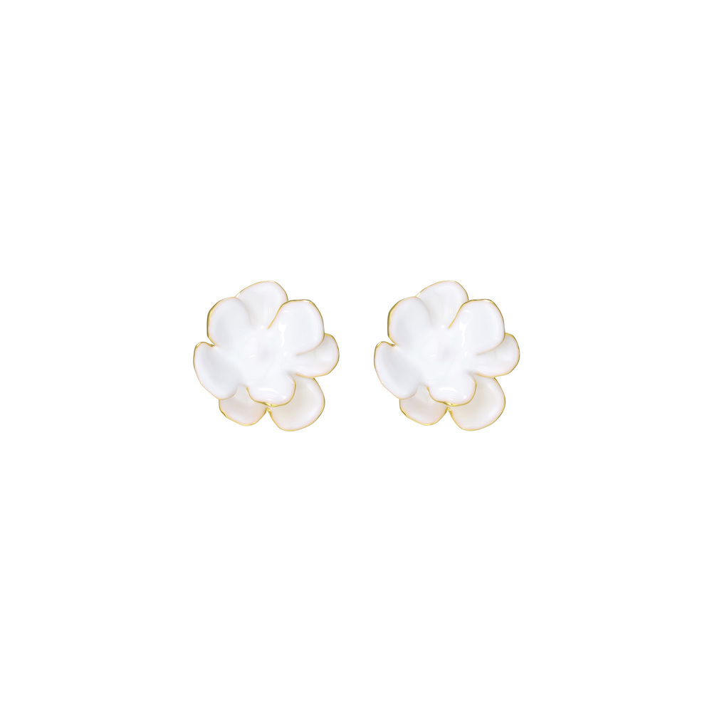 Camellia Collection Petal White Studs Earrings White Enamel