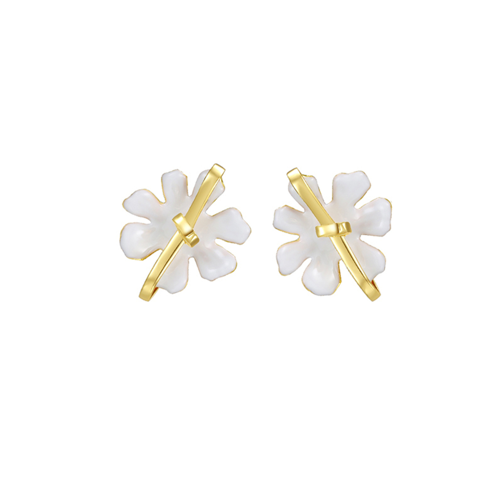 Cosmos Collection White Flower Studs Earrings