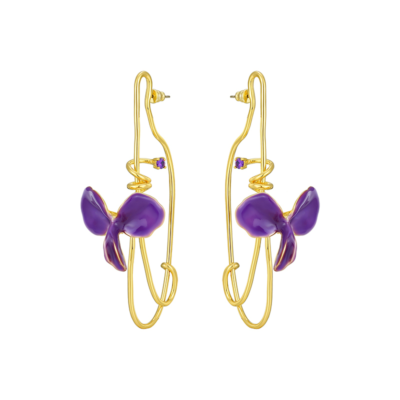 Wisteria Collection Purple Single Flower Wire Earrings