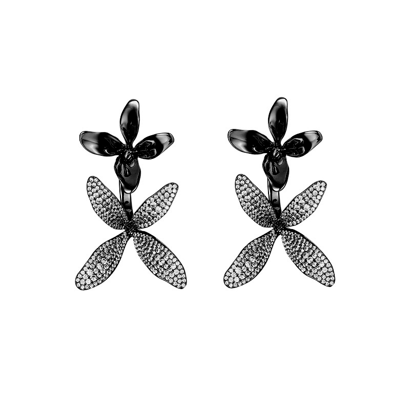 Orchids Collection Black Bifloral Diamond Earrings