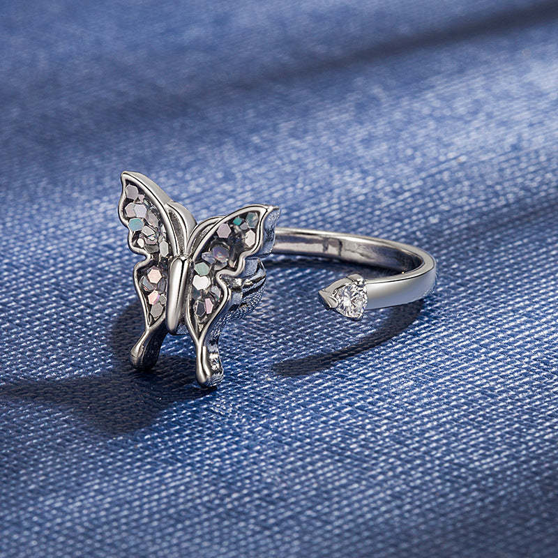 Anxiety Relief Decompression Ring Butterfly Opening Adjustable Ring Gift for Women - soufeelus
