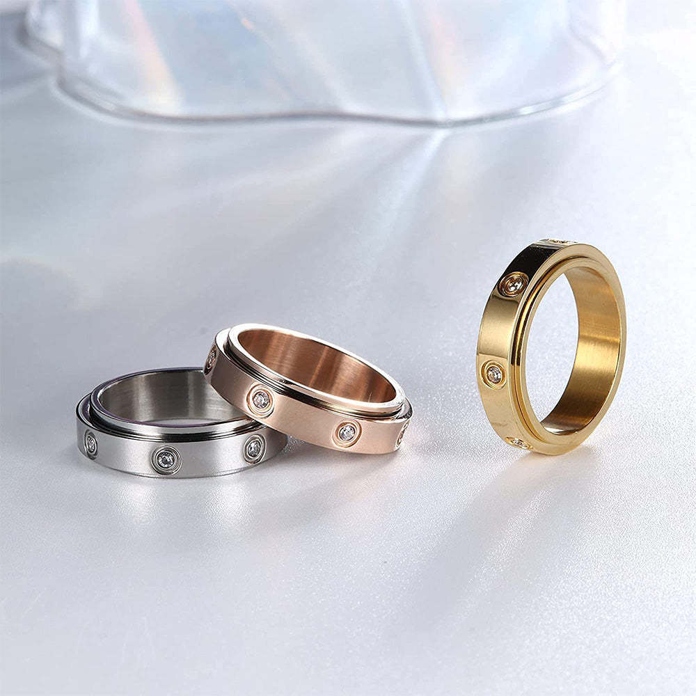 Anxiety Ring Anxiety Relief Diamante Decompression Stainless Steel Ring Jewelry Gift - soufeelus