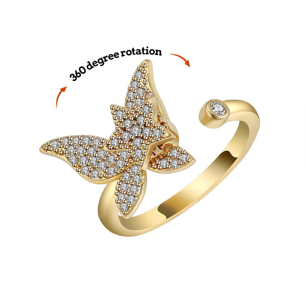 Anxiety Ring Decompression Ring Anti-Anxiety Relief Adjustable Butterfly Ring Jewelry Gift - soufeelus