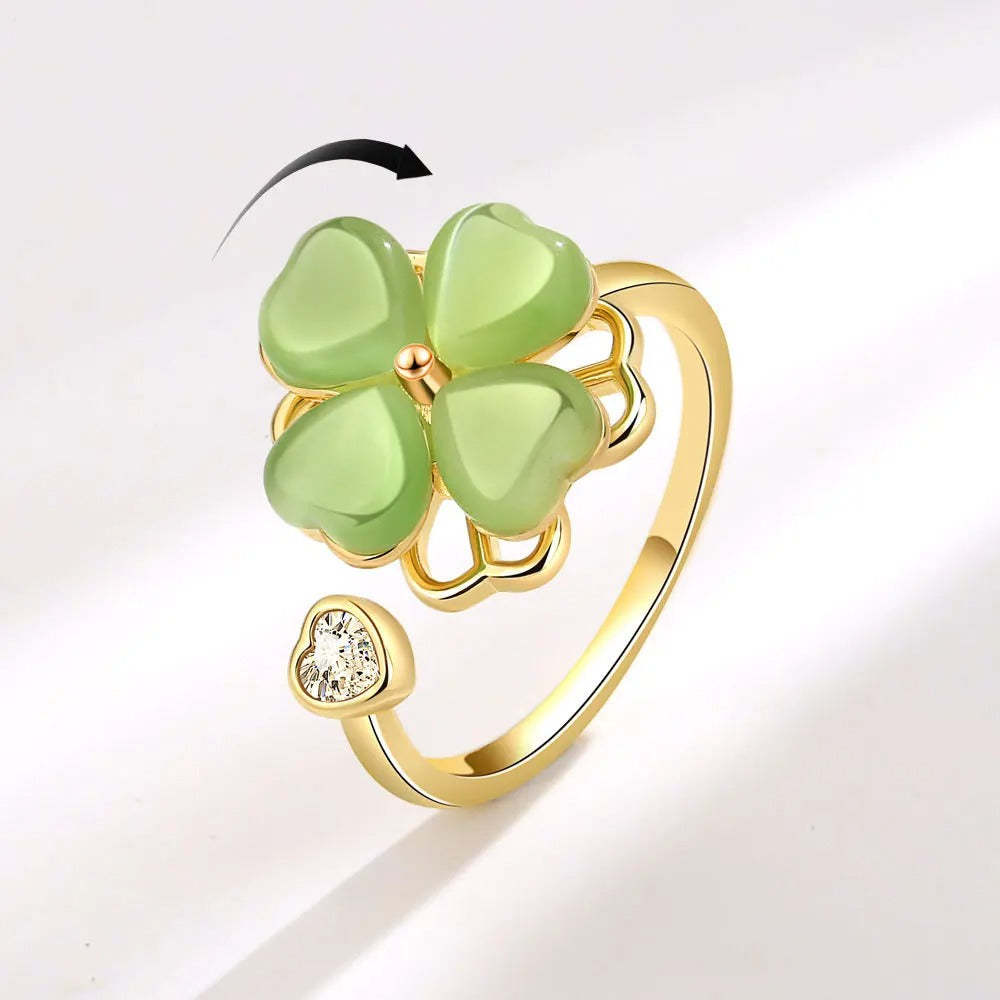 Cat's Eye Four Leaf Clover  Love Anxiety Worry Fidget Spinner Ring
