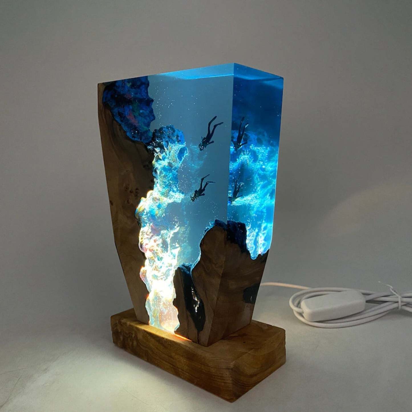 Art Resin Lamp Night Light Scuba Couple Diver Home Decor Gift Unique C