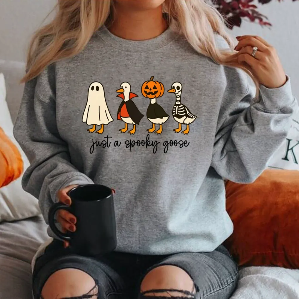 Just a spooky goose Sweatshirt, Just a Spooky Goose Sweatshirt, Halloween Sweatshirt, Skeleton Goose Tee, Spooky Season Shirt