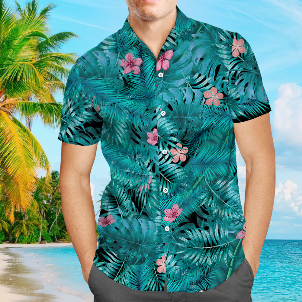 Men's Hawaiian Shirt Dark Green Leaves Pattern Aloha Beach Shirt From Size S to 5XL Tropical Shirt For Him