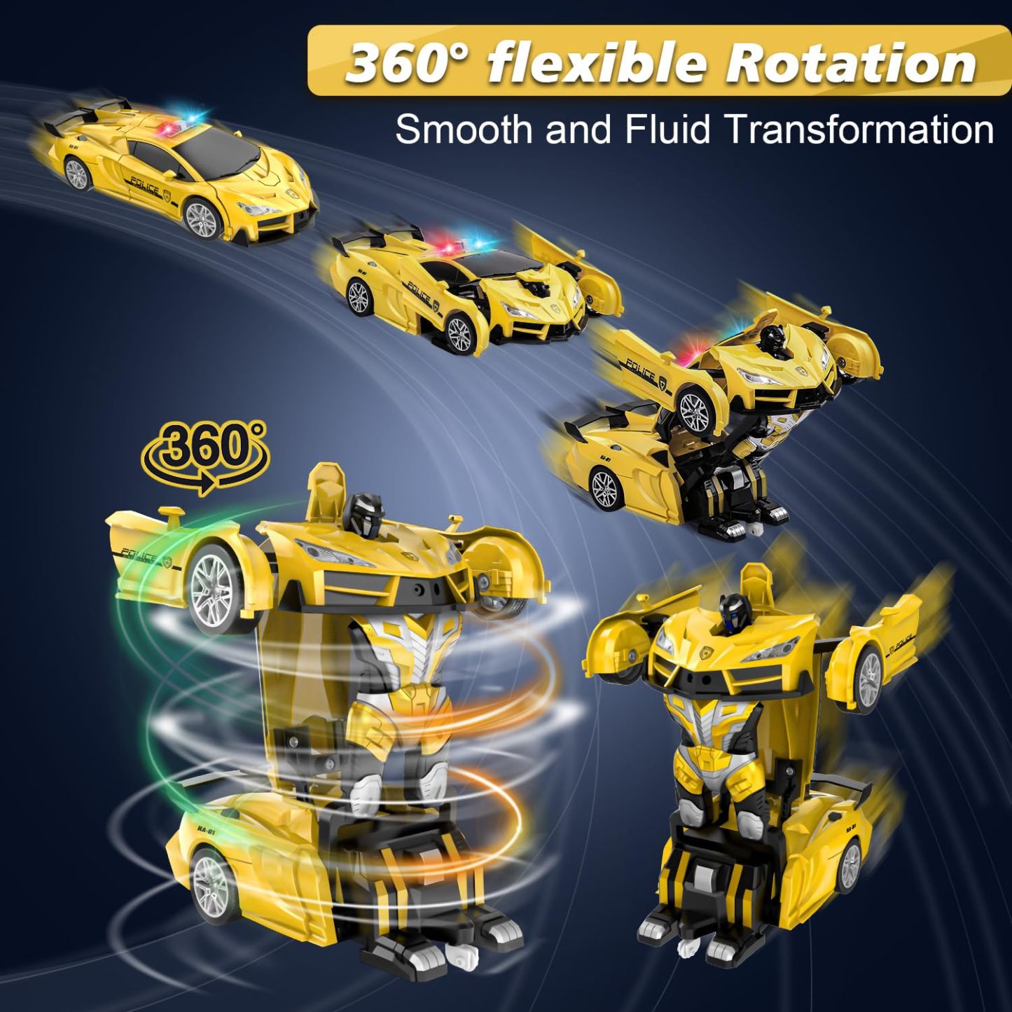 BUY 2 20% OFF Remote Control Car with One Button Transformation, RC Cars Transforming into Robot, 2.4Ghz 360 Degree Rotation Police Car with Light, 1:18 Scale Transform Toys for Boys Girls Kids 4-7 8-12 6-8