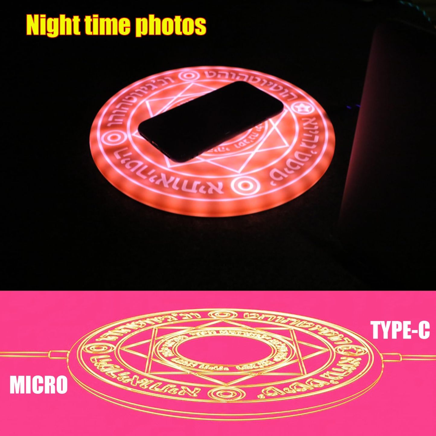 Magical Girl Sound and Light Wireless Charger, For Cell Phones with Qi Certification, Intelligent Recognition of Objects, 10 W Fast Charging,Brown & Pink