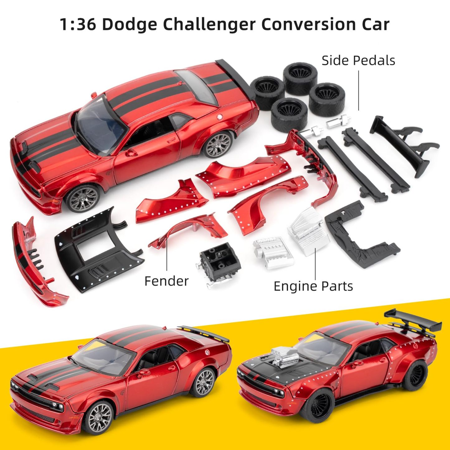 1:36 Take Apart Assembled Car Model for 2022 Dodge Challenger SRT Hellcat Diecast Toy, DIY Zinc Alloy Vehicle Toy Kit Educational Building Toys Cars Christmas Gift for Children