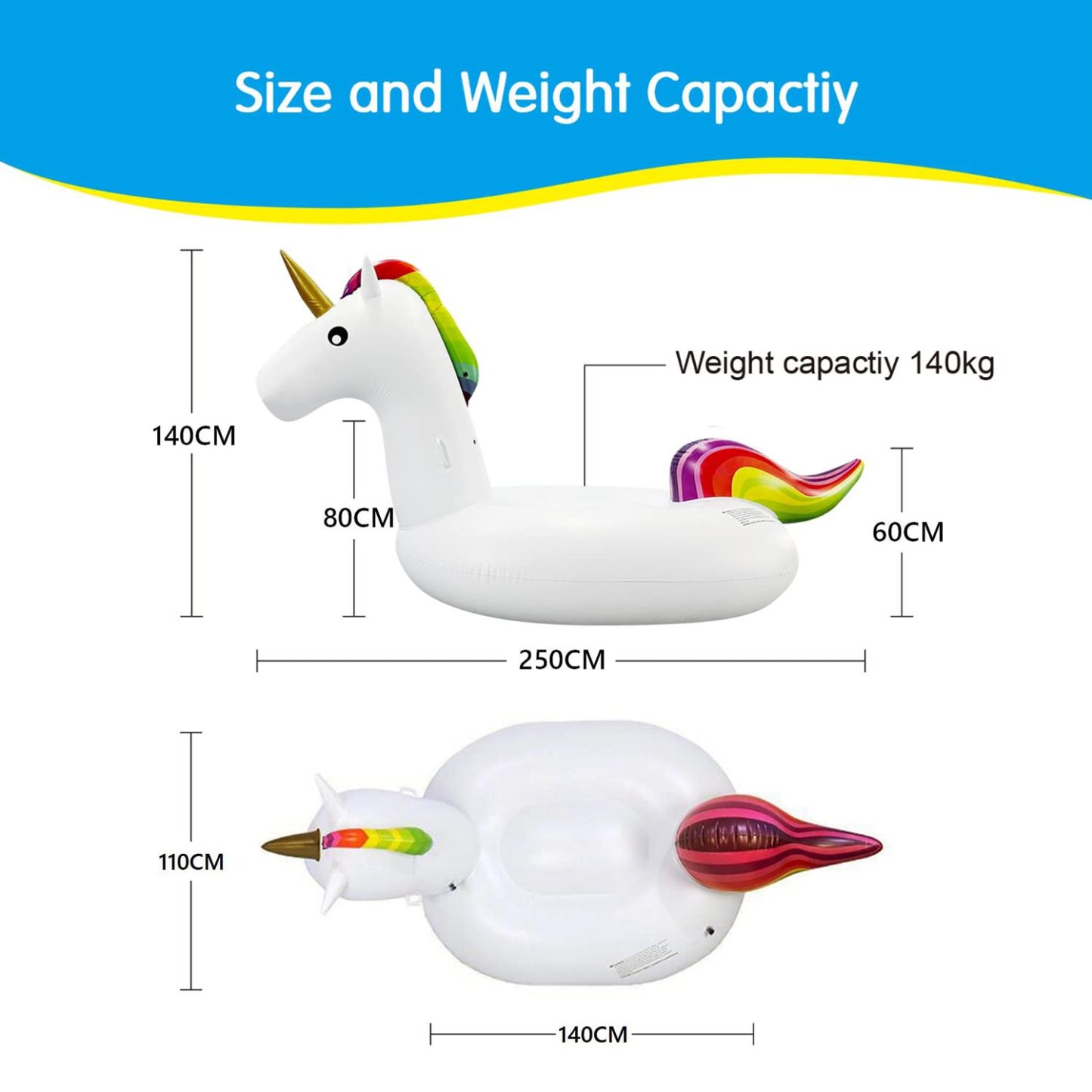 Giant Inflatable Unicorn Pool Float Large Ride-On Water Toy for Kids & Adults | Fun Swimming Pool Lounge Chair for Summer Water Play