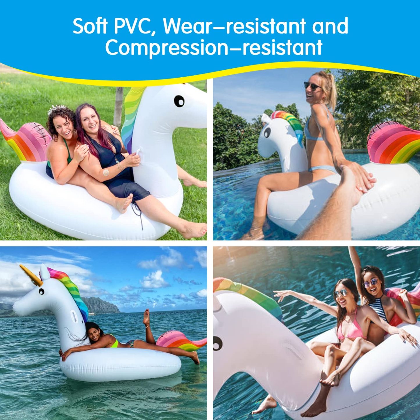 Giant Inflatable Unicorn Pool Float Large Ride-On Water Toy for Kids & Adults | Fun Swimming Pool Lounge Chair for Summer Water Play