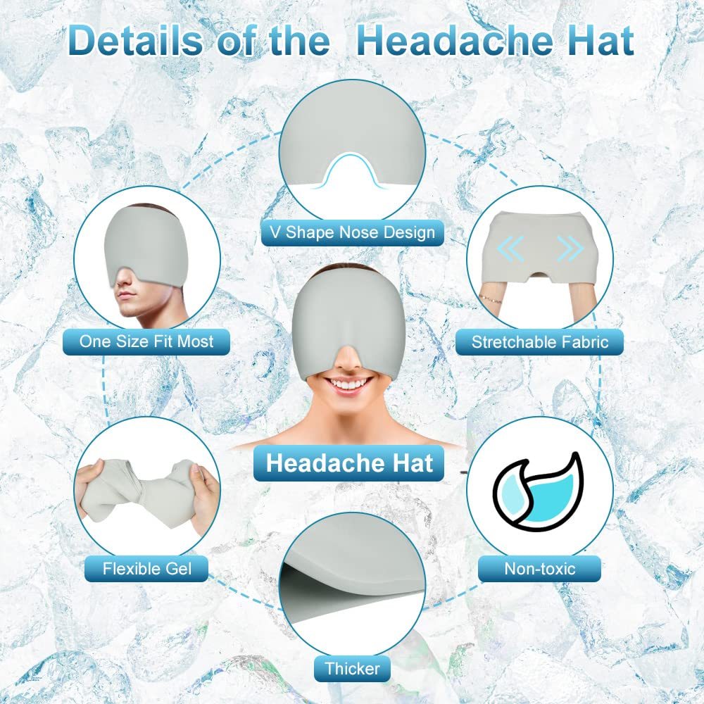 Migraine Relief Hat | Gel Cooling Headache Cap with Cold Therapy, Stretchy Ice Sleep Mask for Migraines, Puffy Eyes & Stress Relief
