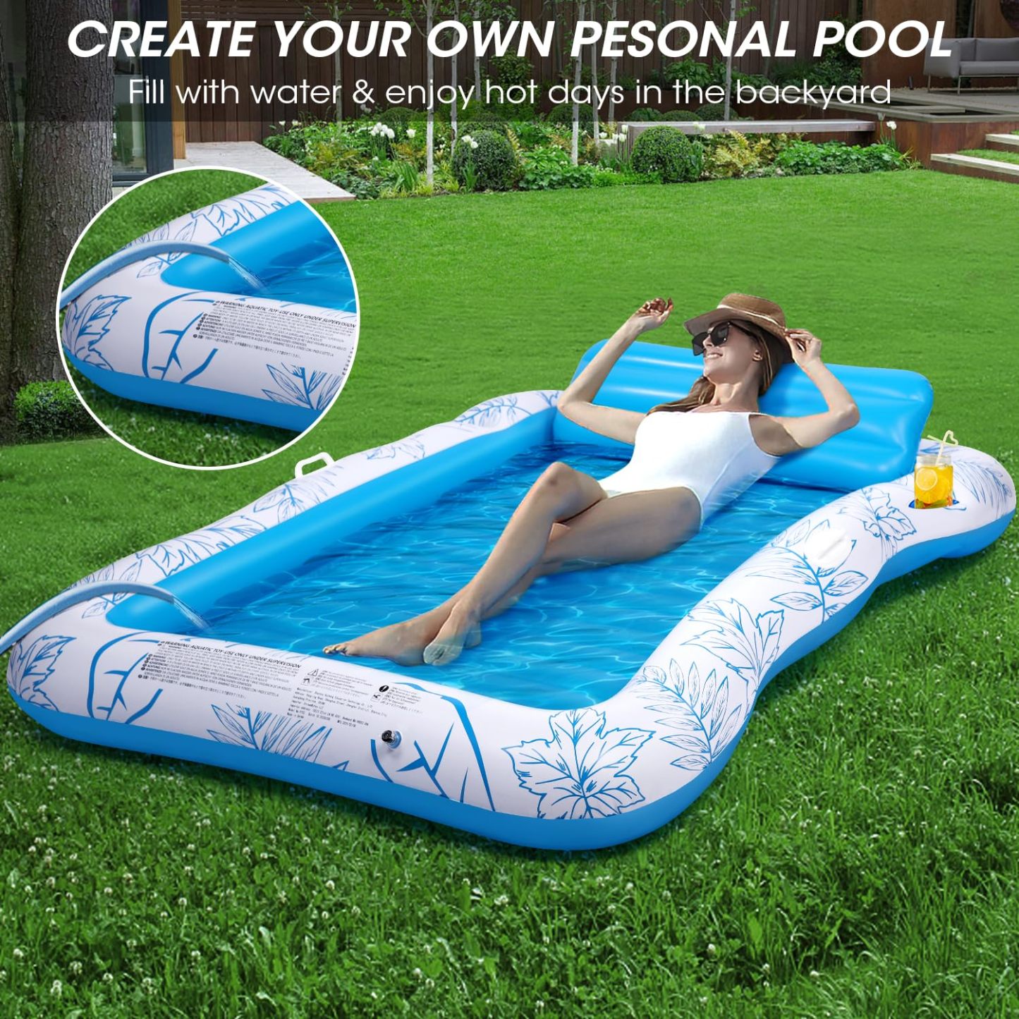 Inflatable Pool Float for Adults Large Beach Float for Sunbathing, Lounge Chair Float with Cup Holder, Floating Air Mattress