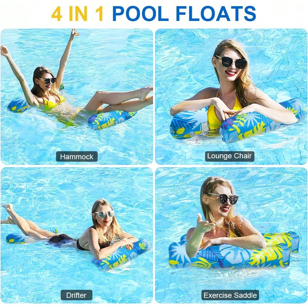 1-Piece Inflatable Floating Hammock Leaf-Shaped Double-Tube Pool Float for One Person, Foldable Water Lounger for Beach & Pool