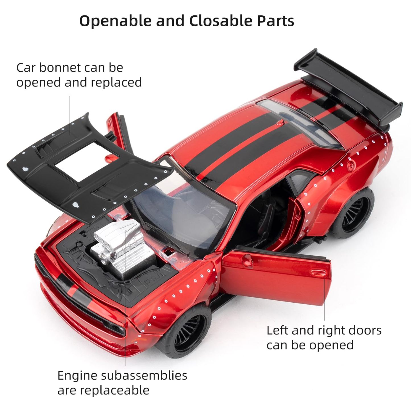 1:36 Take Apart Assembled Car Model for 2022 Dodge Challenger SRT Hellcat Diecast Toy, DIY Zinc Alloy Vehicle Toy Kit Educational Building Toys Cars Christmas Gift for Children