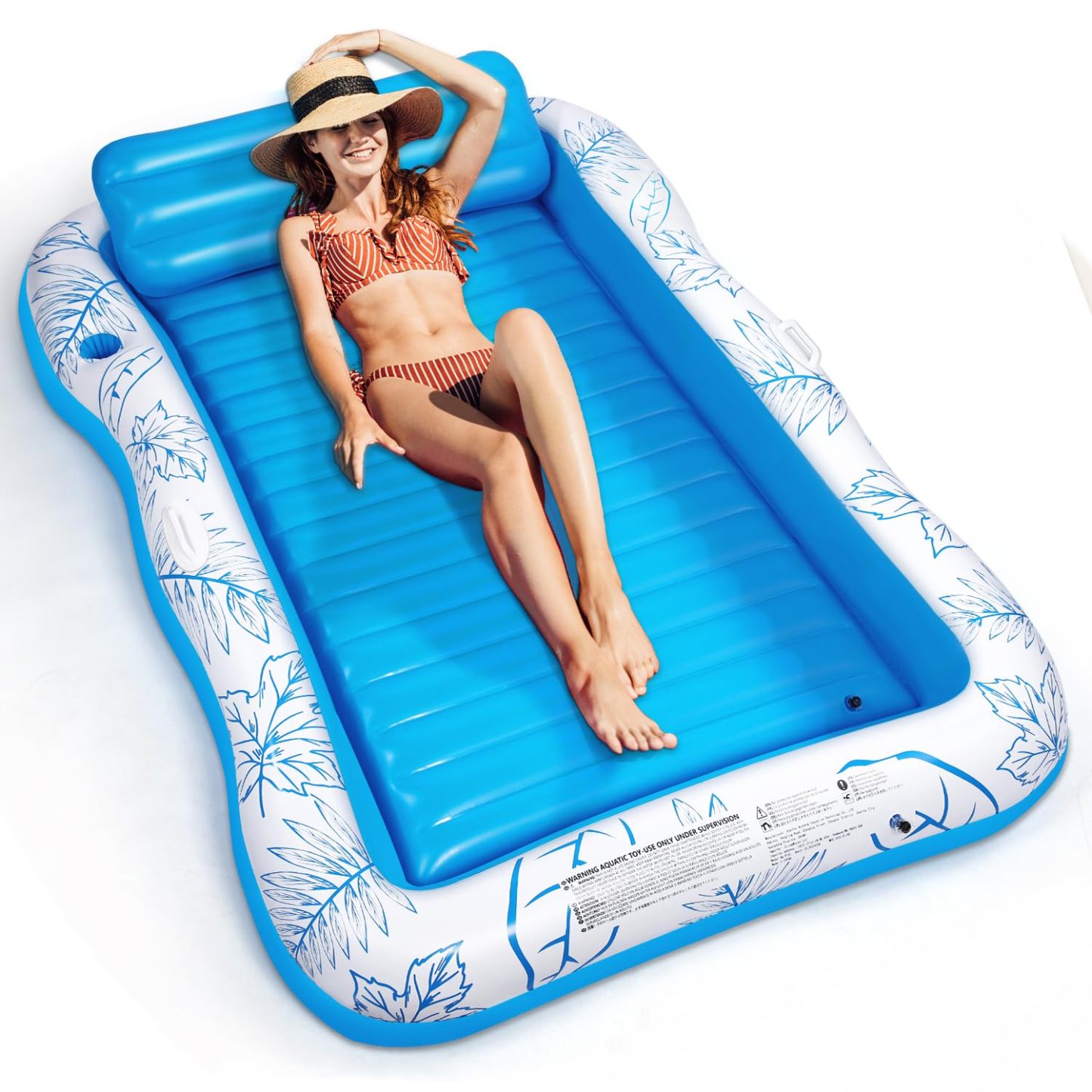 Inflatable Pool Float for Adults Large Beach Float for Sunbathing, Lounge Chair Float with Cup Holder, Floating Air Mattress