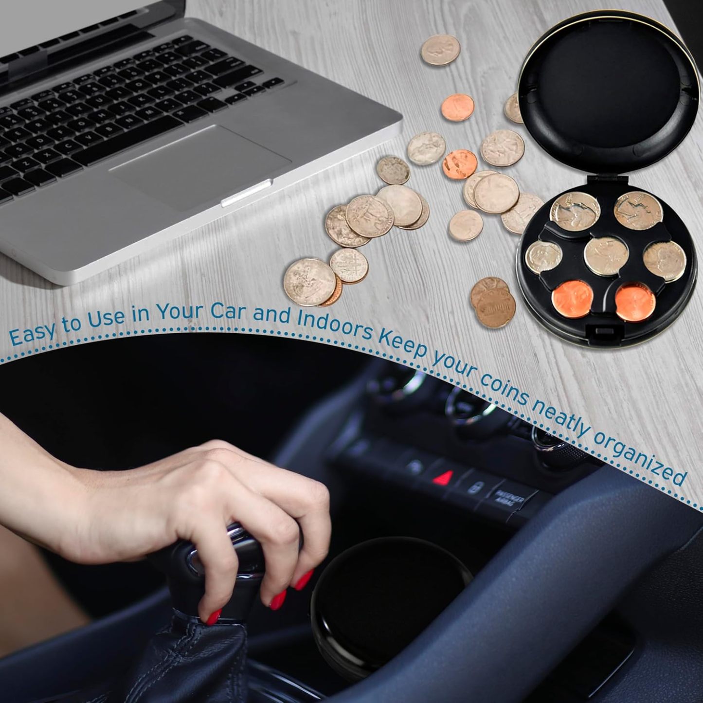 US EU JP Coin Organizer | Compact Coin Storage & Multi-Style Money Sorter, Portable Holder for Loose Change in Dollar, Euro & Yen