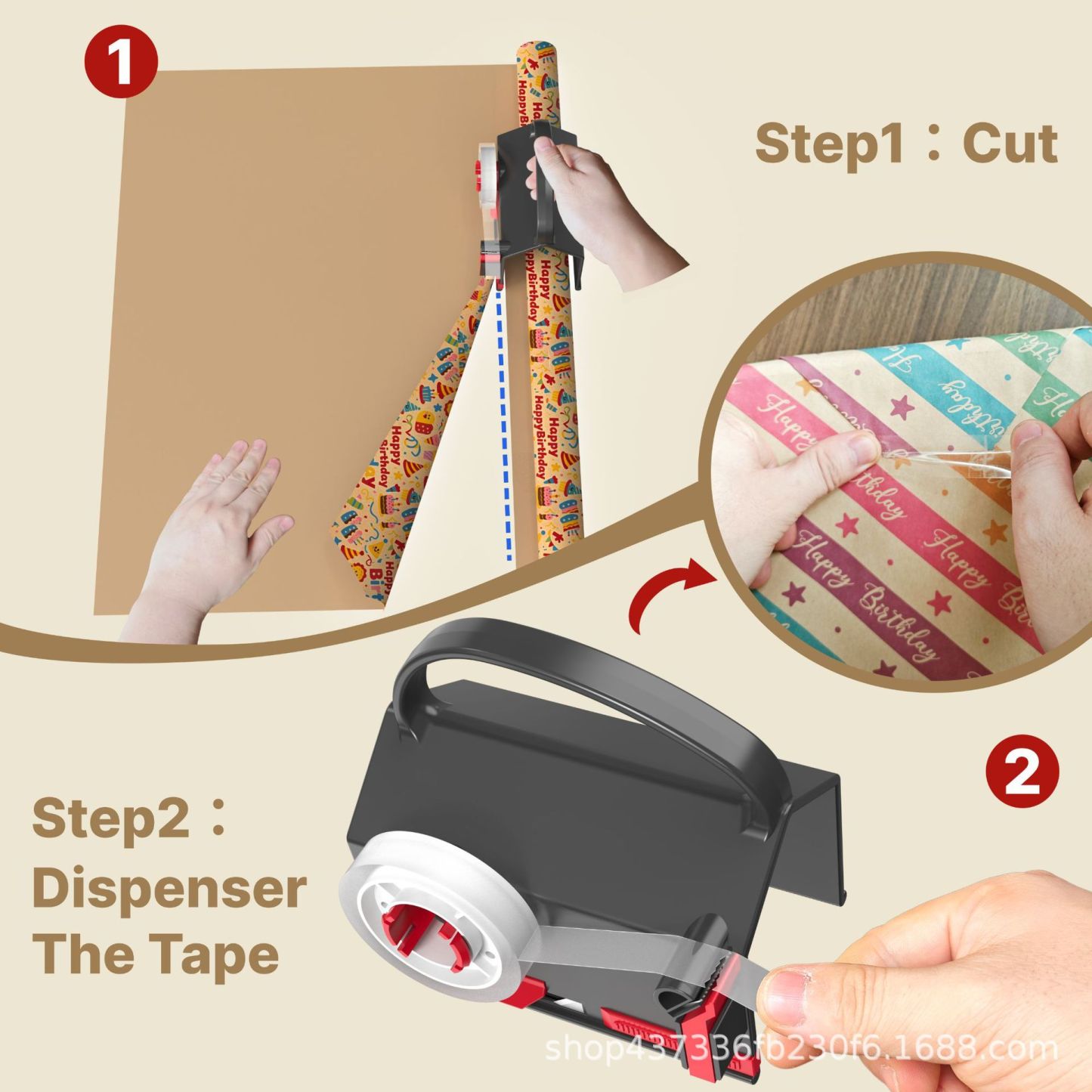 Wrapping Paper Cutter & Tape Dispenser, Dual Use Holiday Gift Wrap Cutter Tool Paper Roll Holder Tube