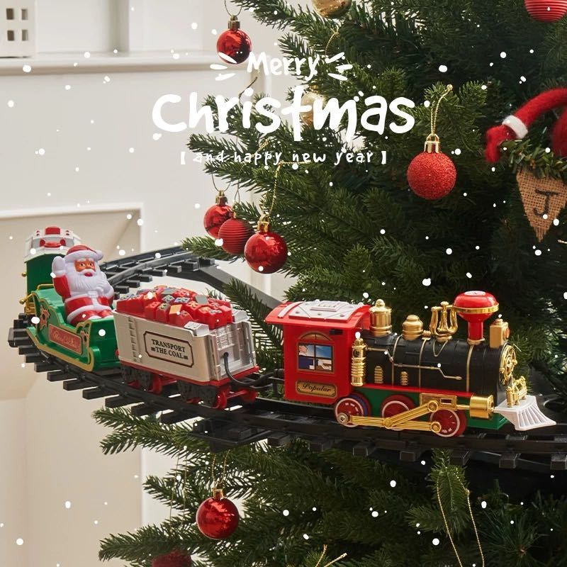 Christmas Train Set - Hanging Train Toys Around Under The Christmas Tree w/Smoke, Whistle (Turn on/Off) & Lights, Toys Decoration for 3 4 5 6 7 8+ Boys Girls