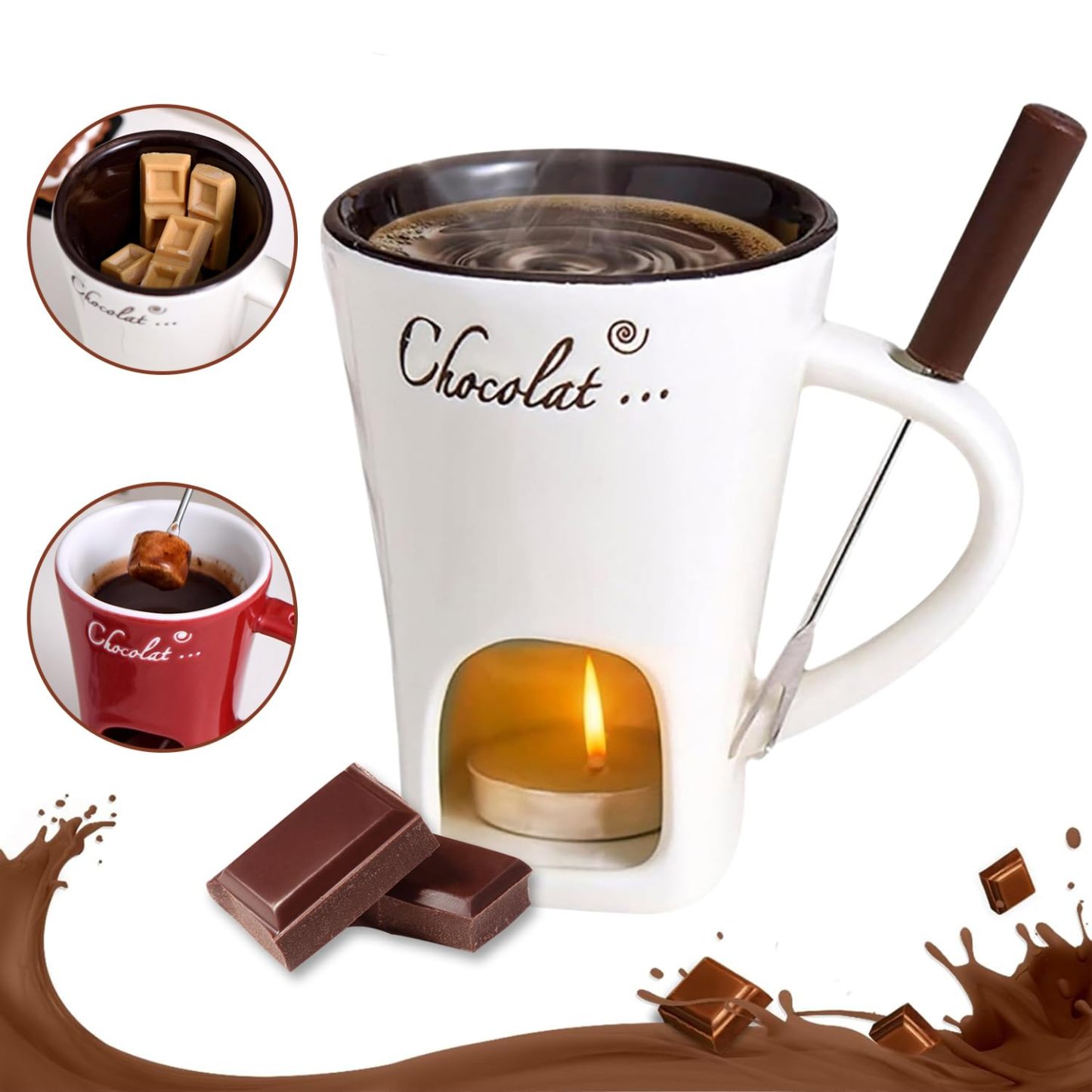Sweet Fondue Cup for Date Night and More, Chocolate Melting Cup Set with Forks, Perfect as Fondue Mug or Chocolate Fondue Mug - Ideal Gifts for Birthday, Wedding, Mini Simmer Mug
