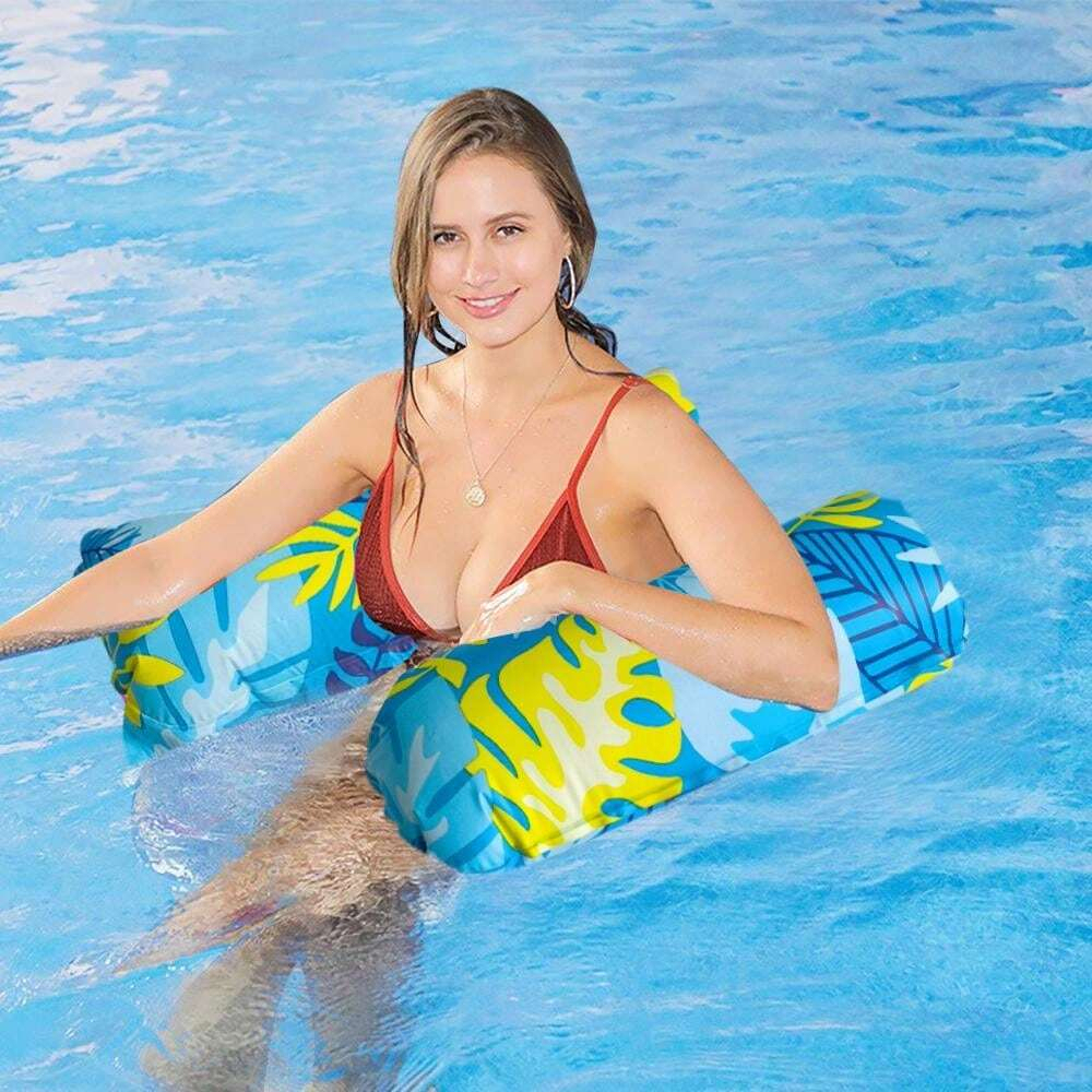 1-Piece Inflatable Floating Hammock Leaf-Shaped Double-Tube Pool Float for One Person, Foldable Water Lounger for Beach & Pool