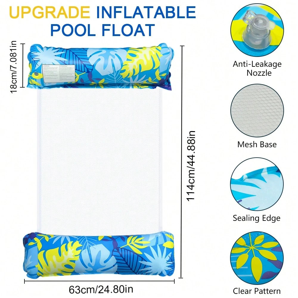 1-Piece Inflatable Floating Hammock Leaf-Shaped Double-Tube Pool Float for One Person, Foldable Water Lounger for Beach & Pool