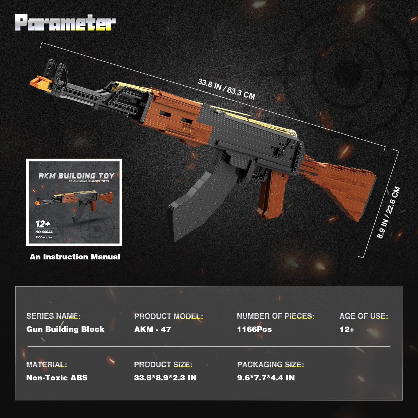 Building Block Gun for Adults, 1: 1 AKM-47 Model Gun That Shoot Rubber Band Educational Toys DIY Assembling Building Toys Set for Boys Age 14+, Collectible Gift for Military Weapon Toy Lovers,1166Pcs