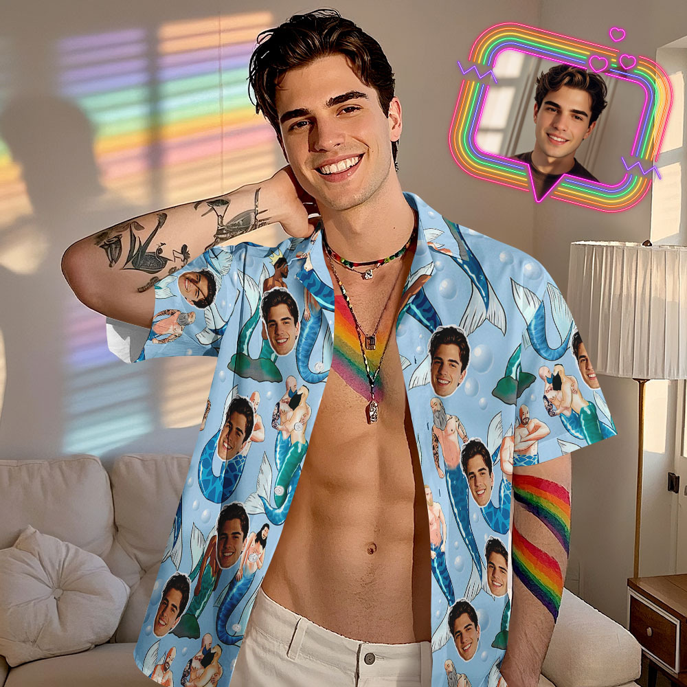Custom Men's Mermaid Hawaiian Shirt Pride Month From Size S to 5XL wit