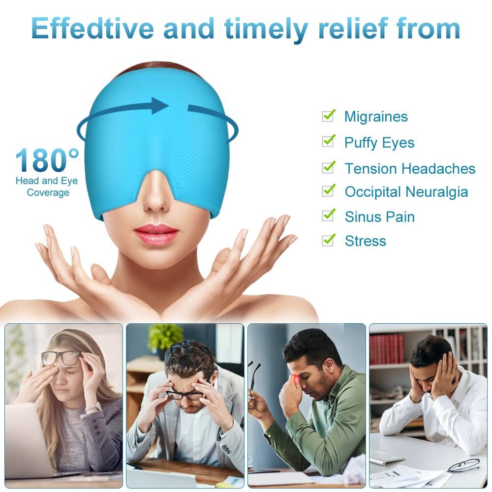 Migraine Relief Hat | Gel Cooling Headache Cap with Cold Therapy, Stretchy Ice Sleep Mask for Migraines, Puffy Eyes & Stress Relief