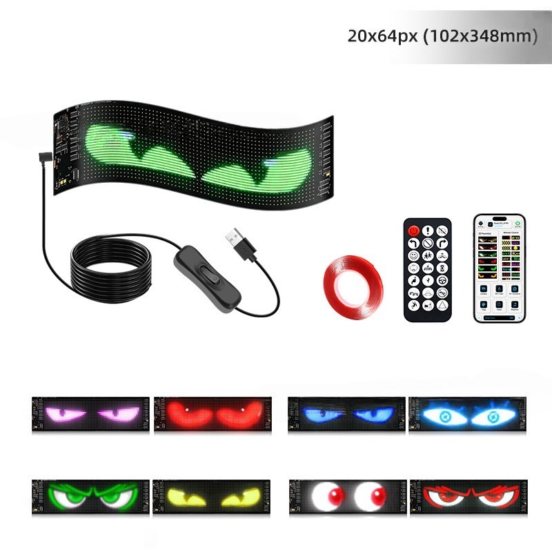 Flexible LED Devil Eyes Windshield Sign Animated Display Panel for Cars & Trucks with Remote Control & Bluetooth App Custom LED Sign for Bars, Shops, Hotels