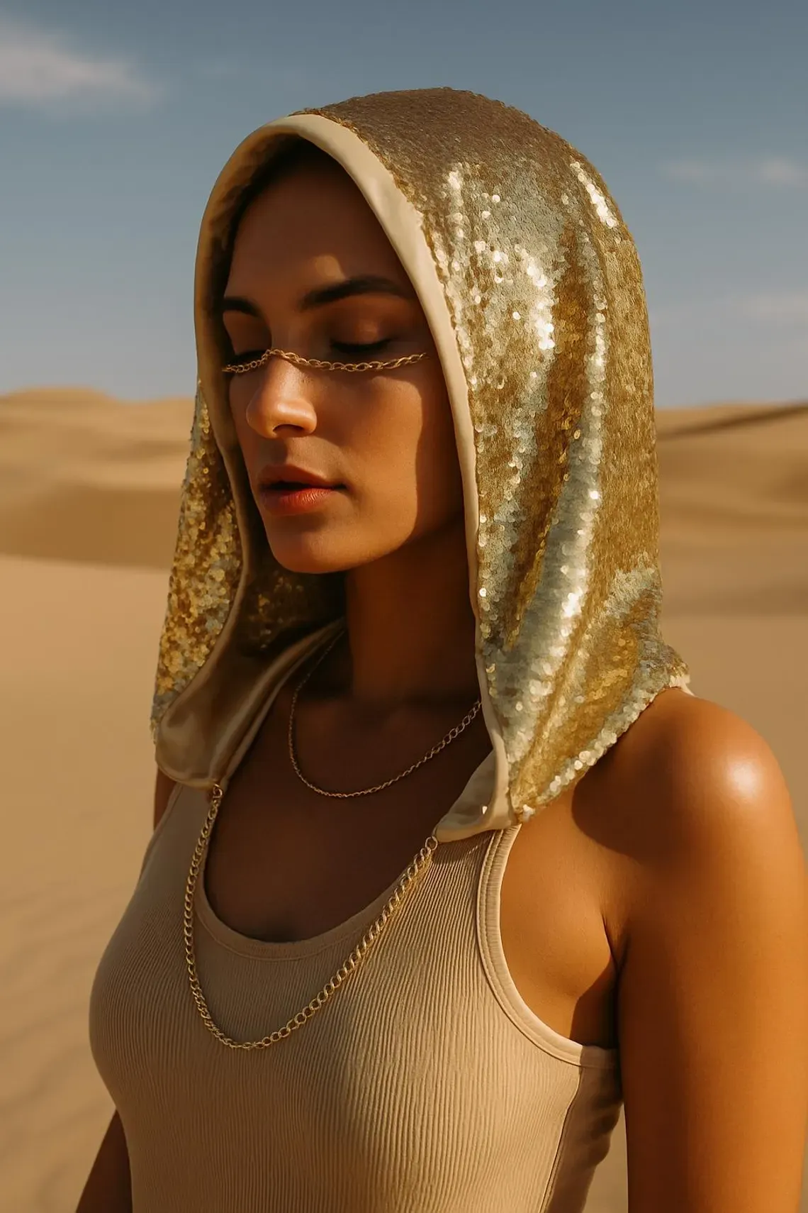 Sequin Headscarf Set Metallic Windproof Festival Scarf for Women, Y2K Glam Outfit Accessory, Burning Man & Rave Wear