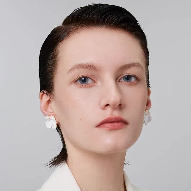 Camellia Collection Petal White Studs Earrings White Enamel