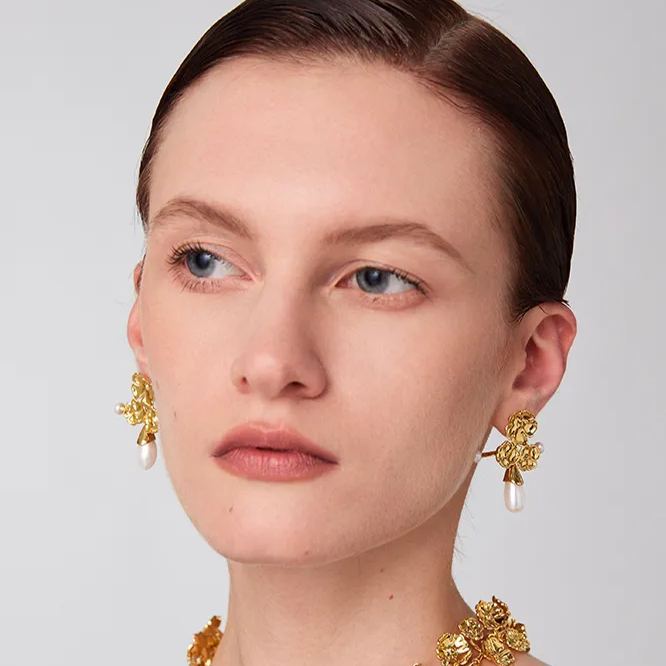Wild Rose Collection Triflorous Earrings With Pearls