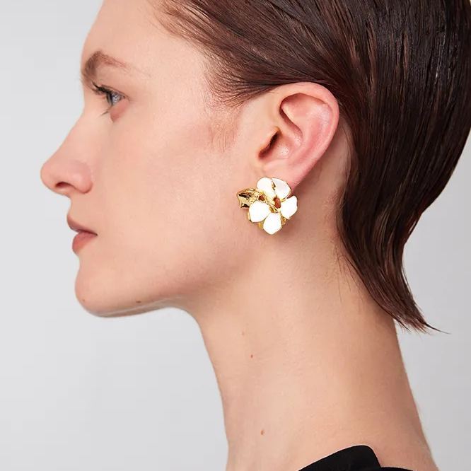 Wild Rose Collection Bifloral Earrings With White Enamel