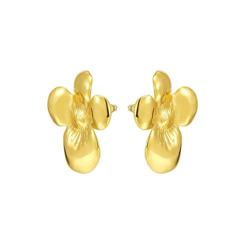 Camellia Collection Petal Relief Earrings 14k Gold Plated