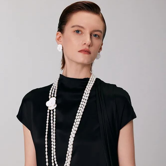 Corn Poppy Collection White Flower Pearl Enamel Earrings