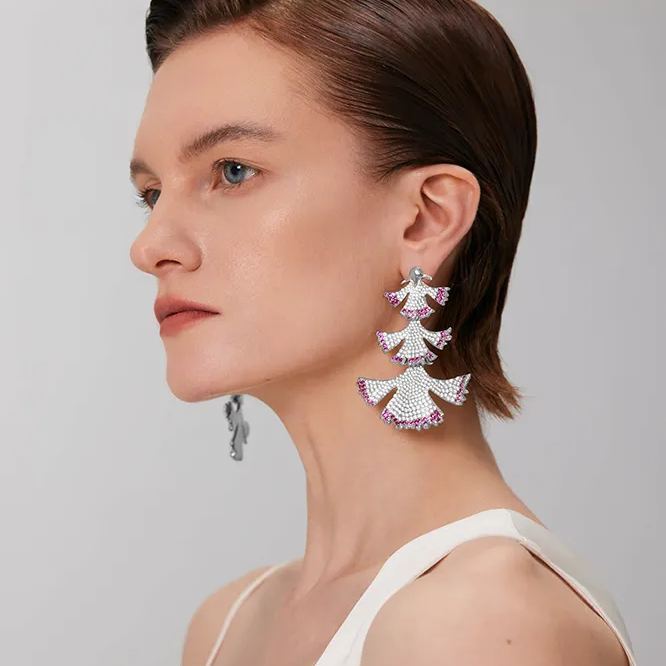 Carnation Collection Three Petals Tassel Earrings Silver And Golden