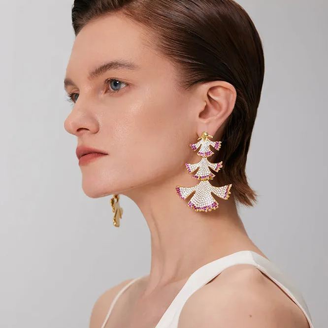 Carnation Collection Three Petals Tassel Earrings Silver And Golden