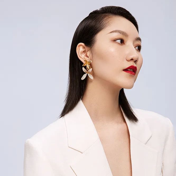 Orchids Collection Bifloral Two-Tone Diamond Earrings