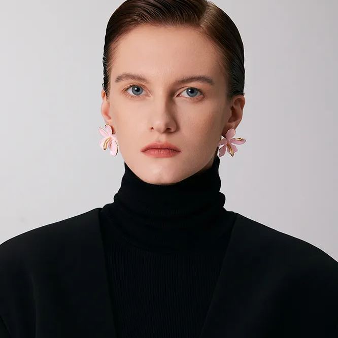 Peach Blooming Collection Asymmetric Large Flower Earrings