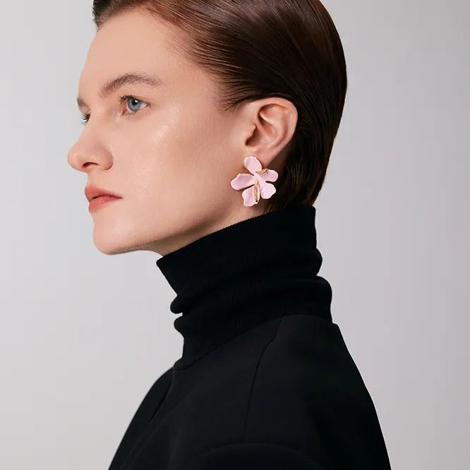 Peach Blooming Collection Asymmetric Large Flower Earrings