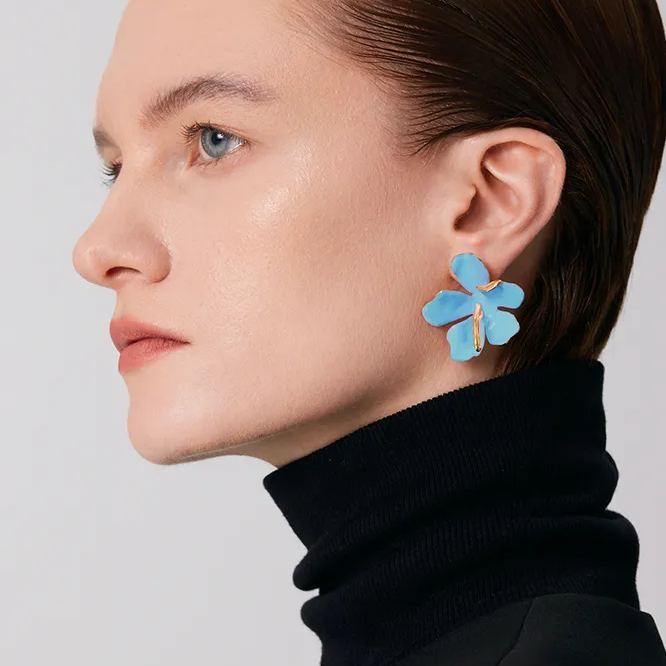 Peach Blooming Collection Asymmetric Large Flower Earrings