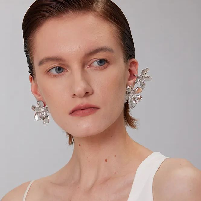 Peach Blooming Collection Asymmetric Large Flower Earrings